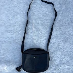 Cuyana Black Leather Tassel Crossbody Bag